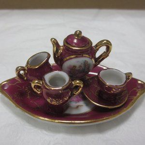 Small ceramic doll's tea coffee set 7 pc. Vintage